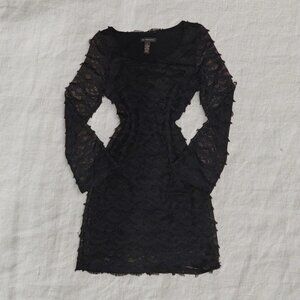 Vintage Goth Black Lace Long Sleeve Mini Dress